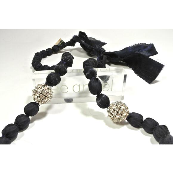 Neiman Marcus Lee Angel Black Silk Bauble Knot Fireball Tie Necklace NWT 350 - Picture 9 of 12